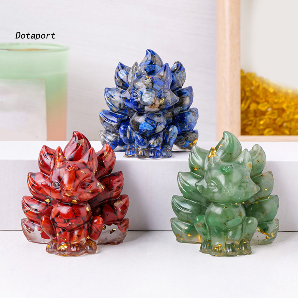 Kddt- หินธรรมชาติ Foxes Figurine Healing Nine-tailed Fox Figurine Hand-แกะสลักที่มีสีสัน Nine-tailed Fox Figurine สําหรับบวกพลังงานนั่งรูปปั้นสําหรับ Home Office Decor