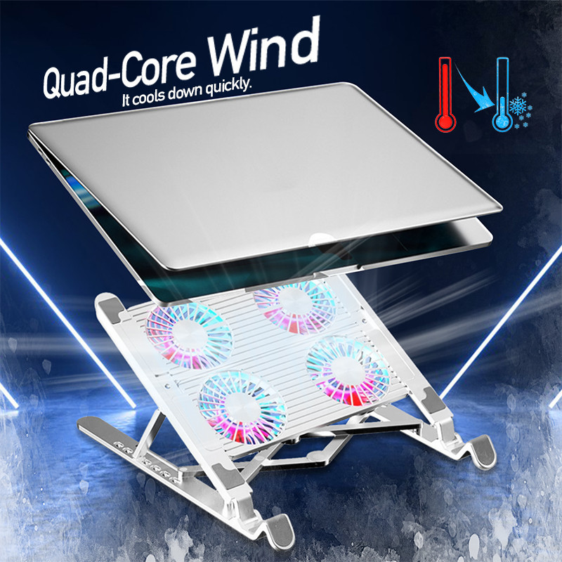 หม้อน้ำแล็ปท็อป RGB 11-17.3 Inch Laptop Cooling Fan อัลลอยด์แบบพับได้ปรับได้ หม้อน้ำแล็ปท็อปแบบพับได้และที่วาง