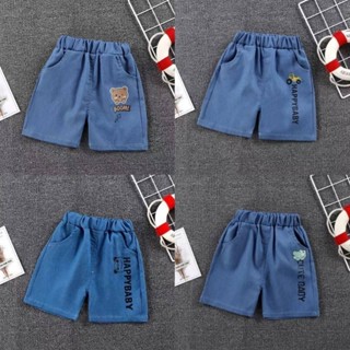 ✨✨กางเกงขาสั้นเด็ก ผ้ายีนต์สีเข้ม ผ้าไม่บางไม่หนา มีกระเป๋าท…