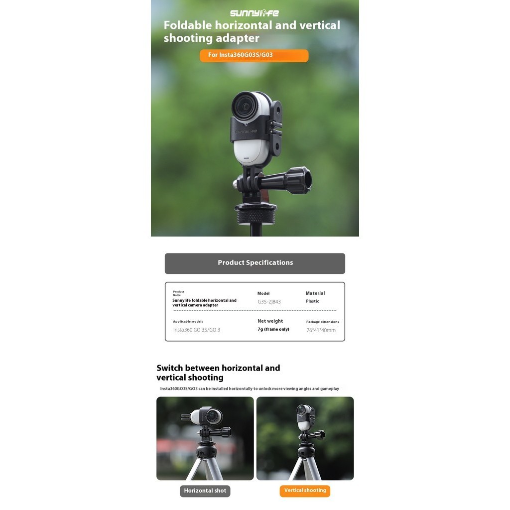 Sunnylife เหมาะสําหรับ Insta360 GO 3S/GO 3 แนวนอนแนวตั้งยิงวงเล็บกรอบอะแดปเตอร์ขยาย Quick Release อุปกรณ์เสริม