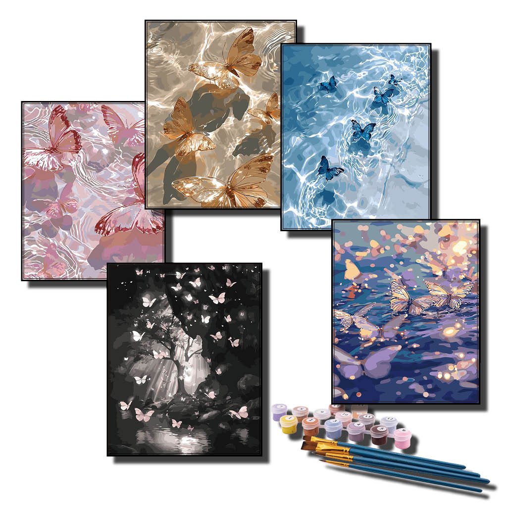 30*40 40*50ซม. DIY ภาพวาดสีน้ํามัน/ระบายสีโดยตัวเลขพร้อมผ้าใบมืออาชีพและสิ่งแวดล้อม สีเป็นมิตรกับสิ่งแวดล้อม ผีเสื้อ