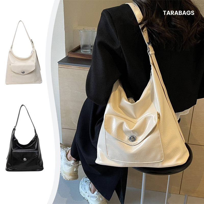 Tarabags สุภาพสตรี กระเป๋าสะพายไหล่กระเป๋าสะพายไหล่สไตล์วินเทจพรีเมี่ยมสีทึบ