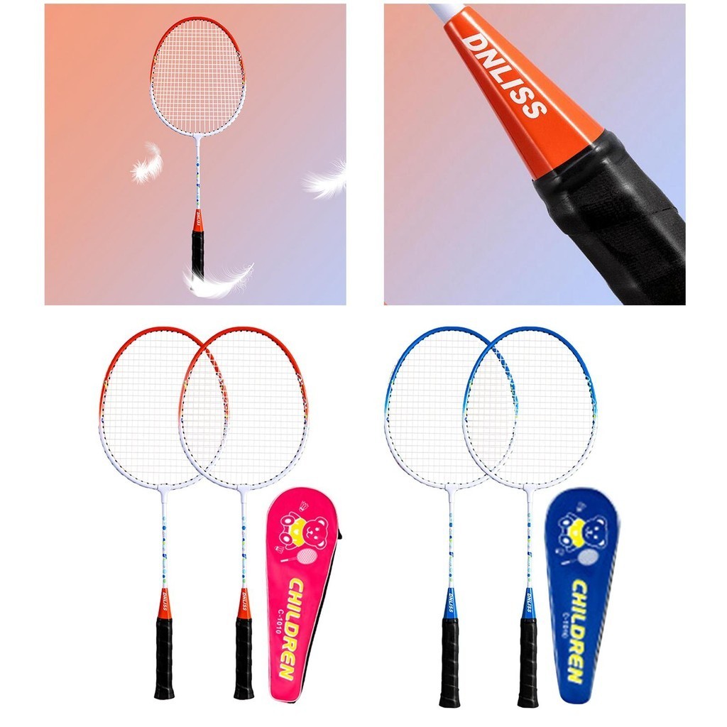 [mibum01eb] ไม้แบดมินตัน 2 ชิ้นชุดน้ําหนักเบาเริ่มต้นแบดมินตันคู่ Racquet สําหรับเด็กสําหรับฝึกชายหาด Backyard สนามหญ้ากลางแจ้ง