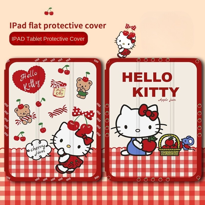 เคสtpuสําหรับipad Gen9/Gen7/Gen8 10.2 Air4/5 10.9 10.5 Air3/Pro 11 2021 Mini4/5/6 เคสป้องกันCherry Apple Candy Hello Kittyรูปแบบผู้ถือปากกา
