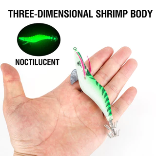 1pcs Luminous ปลาหมึก Jig Hooks กุ้งประดิษฐ์ Lures น้ําเค็ม 3D ตาพลาสติก Hard เหยื่อสําหรับ Octopus Cuttlefish