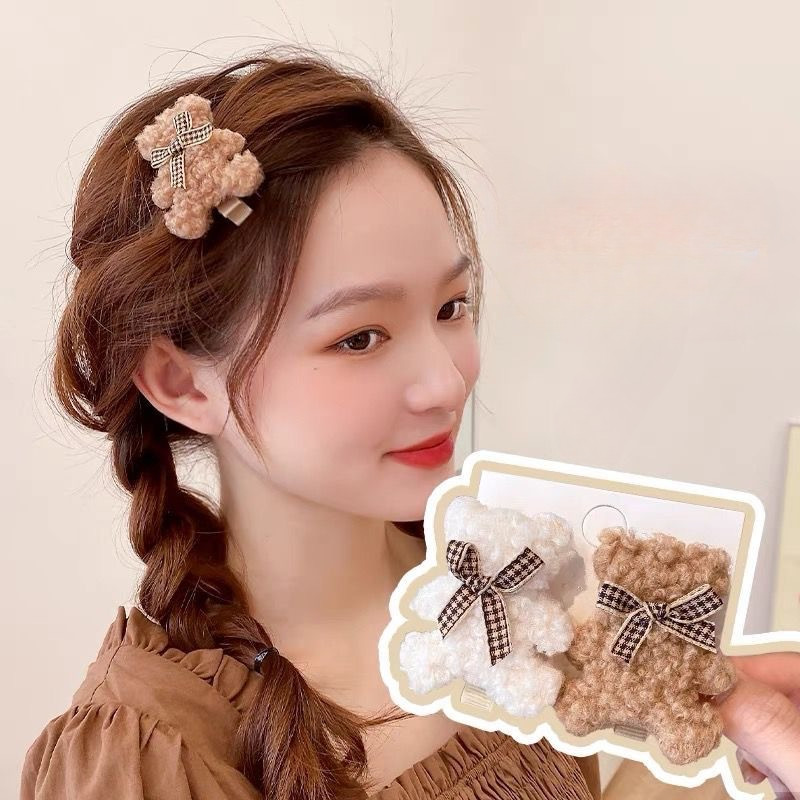 [นกกางเขน] กิ๊บติดผมหมีน่ารักสําหรับเด็กผู้หญิงฤดูใบไม้ร่วงและฤดูหนาวคลิปโบว์ด้านข้างหน้าม้าคลิปปากเป็ดเครื่องประดับผม