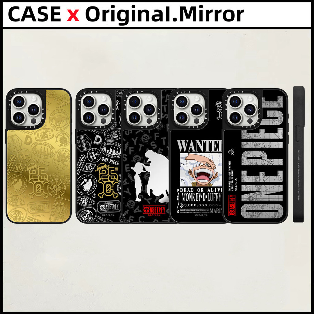 Casetify ONE PIECE 25th Anniversary Mirror iPhone Case สําหรับ 15 Pro MAX 14 13 12 11 Pro MAX 14 15 Plus TPU ตัวอักษรด้านข้างกันกระแทกฝาครอบโทรศัพท์กลับปลอกการ์ตูน