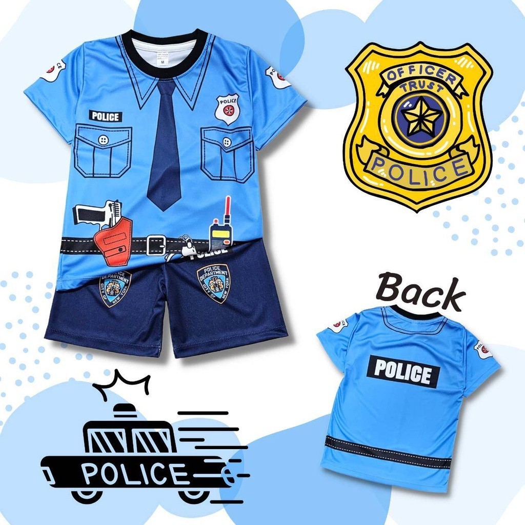 PL0838 ชุดเด็ก ชุดอาชีพเด็ก เสื้อแขนสั้น+กางเกงขาสั้น ผ้าไมโครเกรดA ลายชุดตำรวจ เสื้อผ้าเด็ก ชุดเด็กแฟชั่น