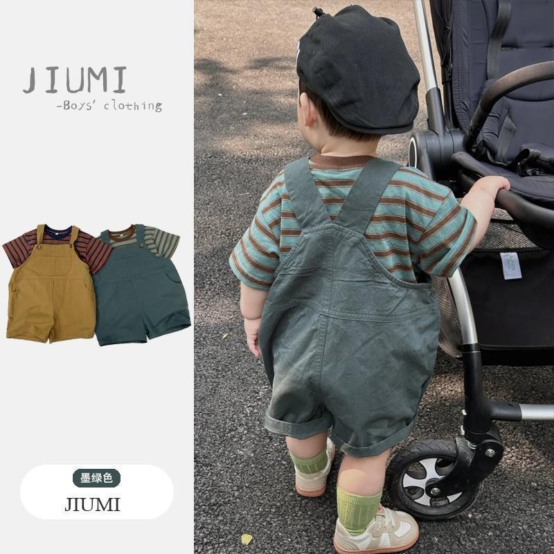 เด็กชายฤดูร้อน Casual Overalls กางเกงขาสั้นกลางเด็กเล็กเวอร์ชั่นเกาหลี Suspenders เด็กลายเสื้อยืดแขนสั้น