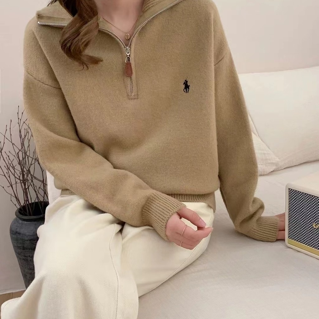 แฟชั่นใหม่ฤดูใบไม้ร่วงและฤดูหนาวซิปเย็บปักถักร้อยม้าและปก Pullover lapel