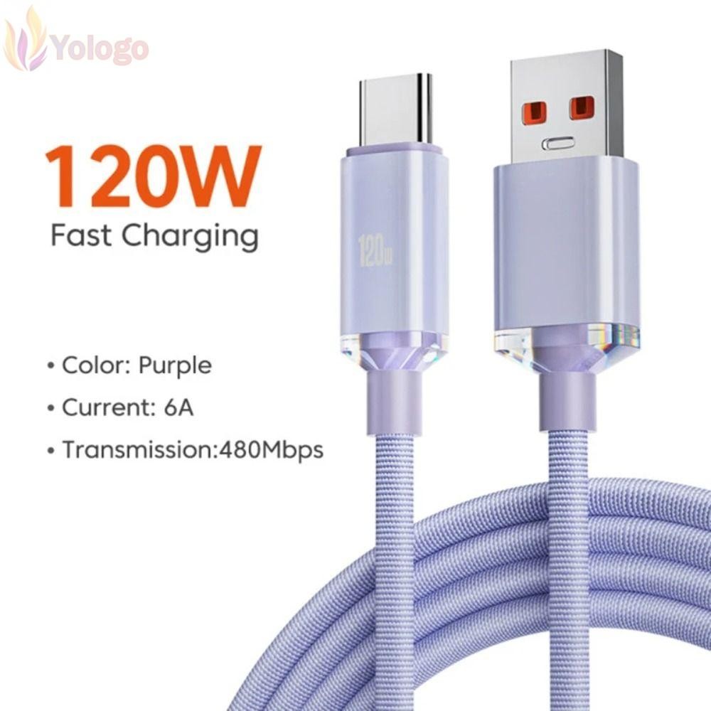 Yologo Transmmsion 6A สายชาร์จเร็ว สายชาร์จเร็ว 120W ความเร็วสูง 25 ซม./1 ม./1.5 ม./2 ม. สายชาร์จ USB 3.0 Type C