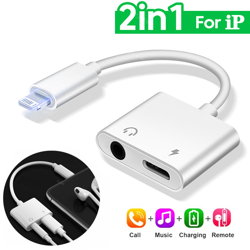 2 In 1 อะแดปเตอร์เสียงชาร์จสายหูฟังสําหรับ iP Aux ชุดหูฟังเชื่อมต่อ iP ถึง 3.5 มม.แจ็คหูฟัง Splitter
