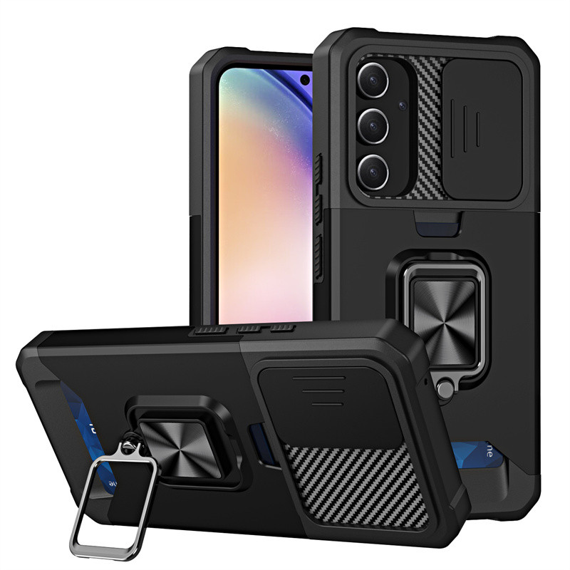 สําหรับ Samsung Galaxy A55 A35 A25 A15 A53 A54 A34 A33 A23 A14 A13 A82 5G 4G เคสโทรศัพท์, กล้องเลื่อนฝาครอบป้องกันพร้อมแหวนกรอบและกระเป๋าการ์ด