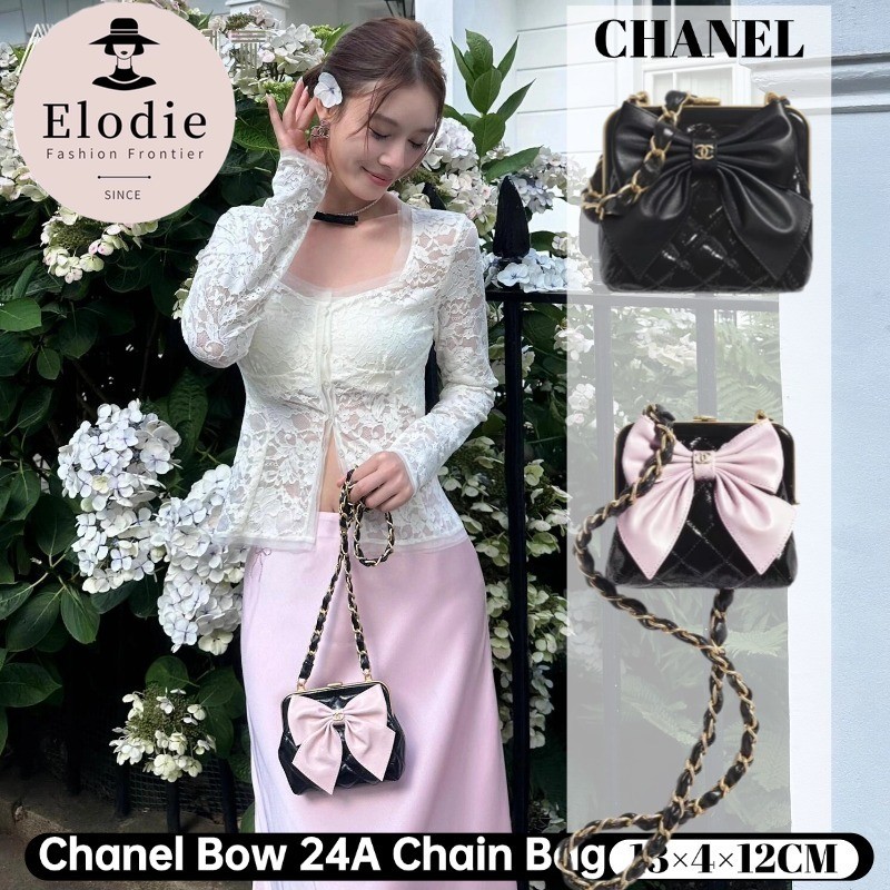 Chanel Bow 24A Chain Bag กระเป๋าใส่เหรียญผู้หญิง Chanel สีชมพู AP4028#