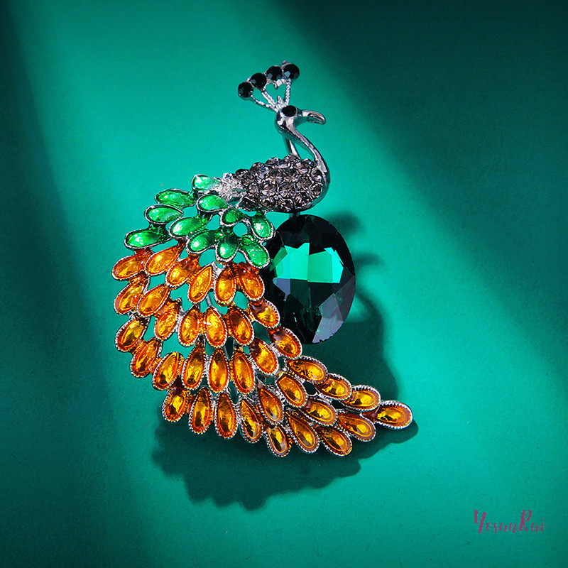 Yosunrui] Rhinestone เข็มกลัดนกยูง Pins เครื่องประดับจัดเลี้ยงของขวัญคริสต์มาสอุปกรณ์เสริมใหม่