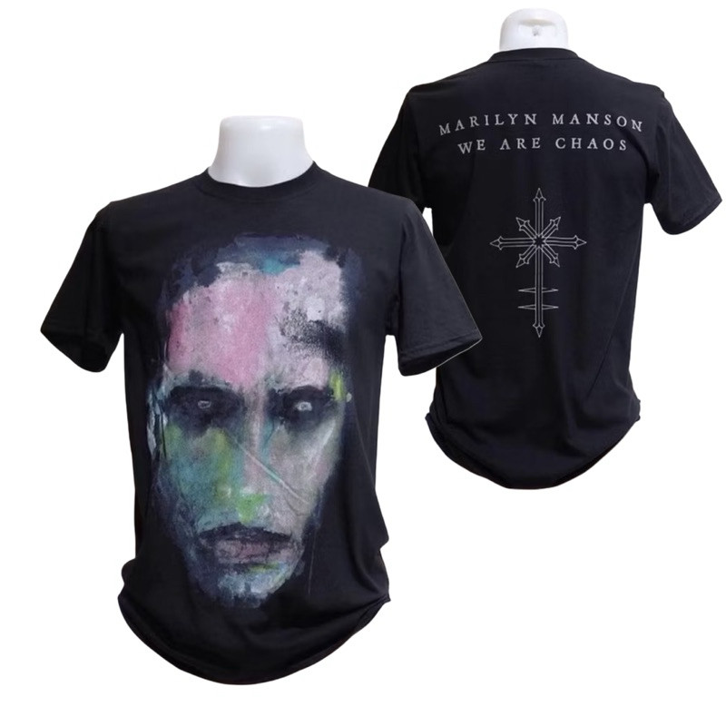 2024 การจัดส่งที่รวดเร็วเสื้อยืดวงดนตรี MARILYN MANSON UNISEX T-SHIRT ลาย WE ARE CHAOS ลิขสิทธิ์แท้1