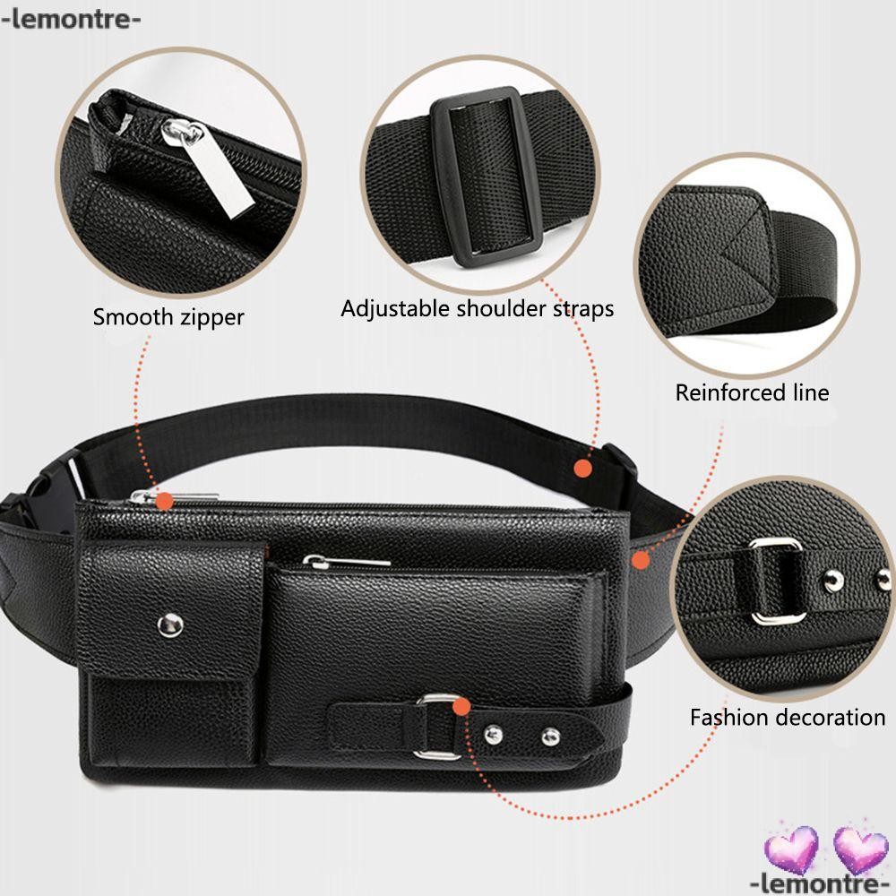 Lemontre Leather Waist bag Travel Outdoor sports Large capacity Mobile Phone bag