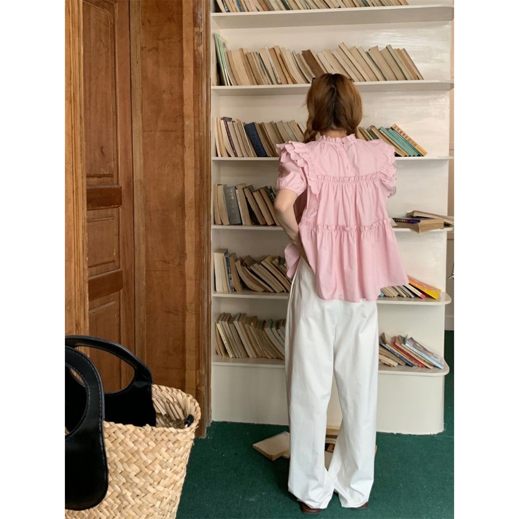 ฤดูร้อนคนตัวเล็กเชื้อราปักแขนสั้นอารมณ์ฝรั่งเศสด้านบนหลวมที่เรียบง่ายอเนกประสงค์ออกแบบซอกเฉพาะเสื้อผู้หญิงเสื้อผ้าผู้หญิง - รูปที่ 6