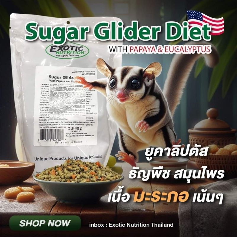 [ แบ่งขาย ] Sugar Glider Diet With PAPAYA & EUCALYPTUSอาหารชูการ์ไกลเดอร์ของ Exotic Nutrition