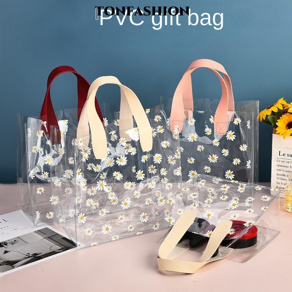 Tonfashion กระเป๋าช้อปปิ้ง PVC แบบใส หูหิ้ว ลายดอกเดซี่น้อย กันน้ํา