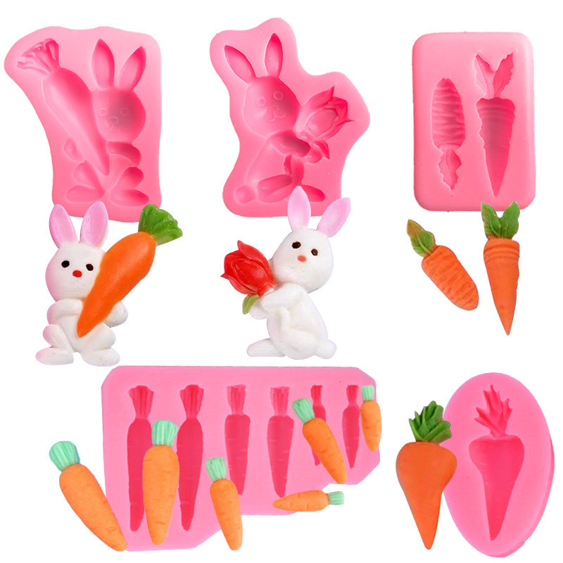 เครื่องมือตกแต่งเค้กแครอทรูปกระต่ายแม่พิมพ์ซิลิโคน DIY Fondant ช็อกโกแลตเบเกอรี่ Mould