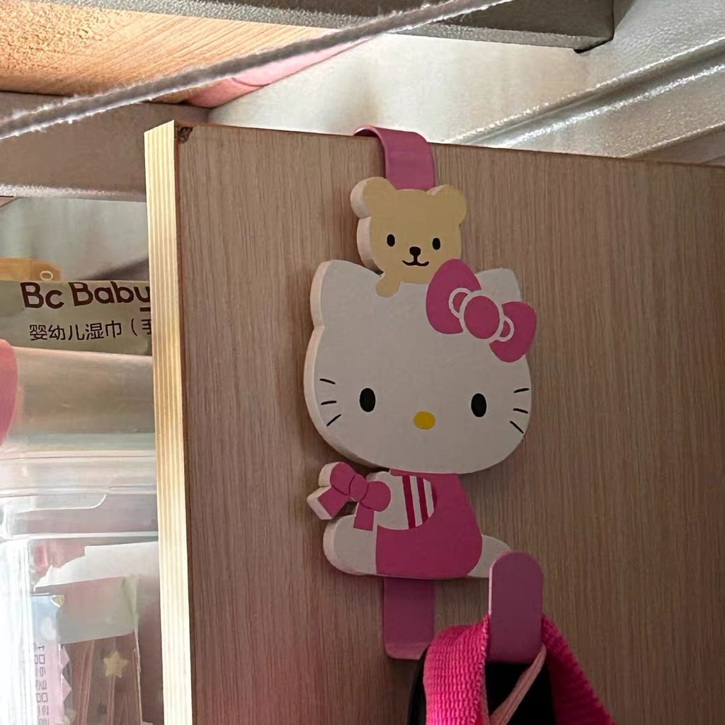 [ใหม่] การ์ตูนน่ารัก Hello Kitty หลังประตู ตะขอเหล็กแบบไม่มีตะปู ตะขอมัลติฟังก์ชั่นไม่มีรอยต่อ ตะขอหอพัก