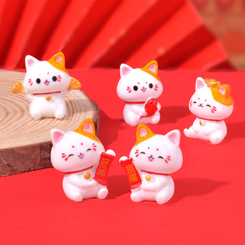 6 ชิ้นน่ารัก Fortune Cat 3D เรซิ่น Charms สําหรับ DIY (5-27)