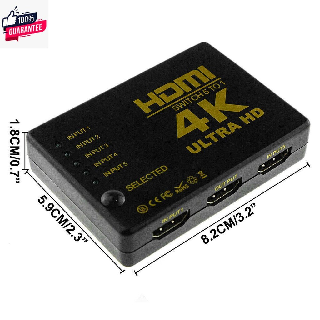 Hdmi Switch 4K 2K In, 5 Out 1 Auto Switch, Support HD, 3D, 1080P, Audio With Remote Resist