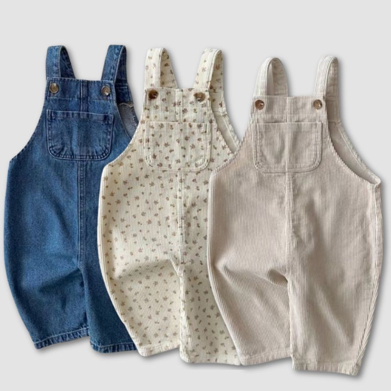 เด็กทารกฤดูใบไม้ร่วงฤดูหนาวผ้ายีนส์ลายดอกไม้สไตล์ใหม่น่ารัก ชุดเอี๊ยม