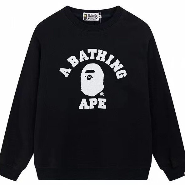 Bape ฤดูใบไม้ร่วงฤดูหนาวสไตล์แขนยาว Street Wear Ape Head เสื้อกันหนาวผ้าฝ้ายแท้ผู้ชายผู้หญิงคู่หลวมรอบคอดึง