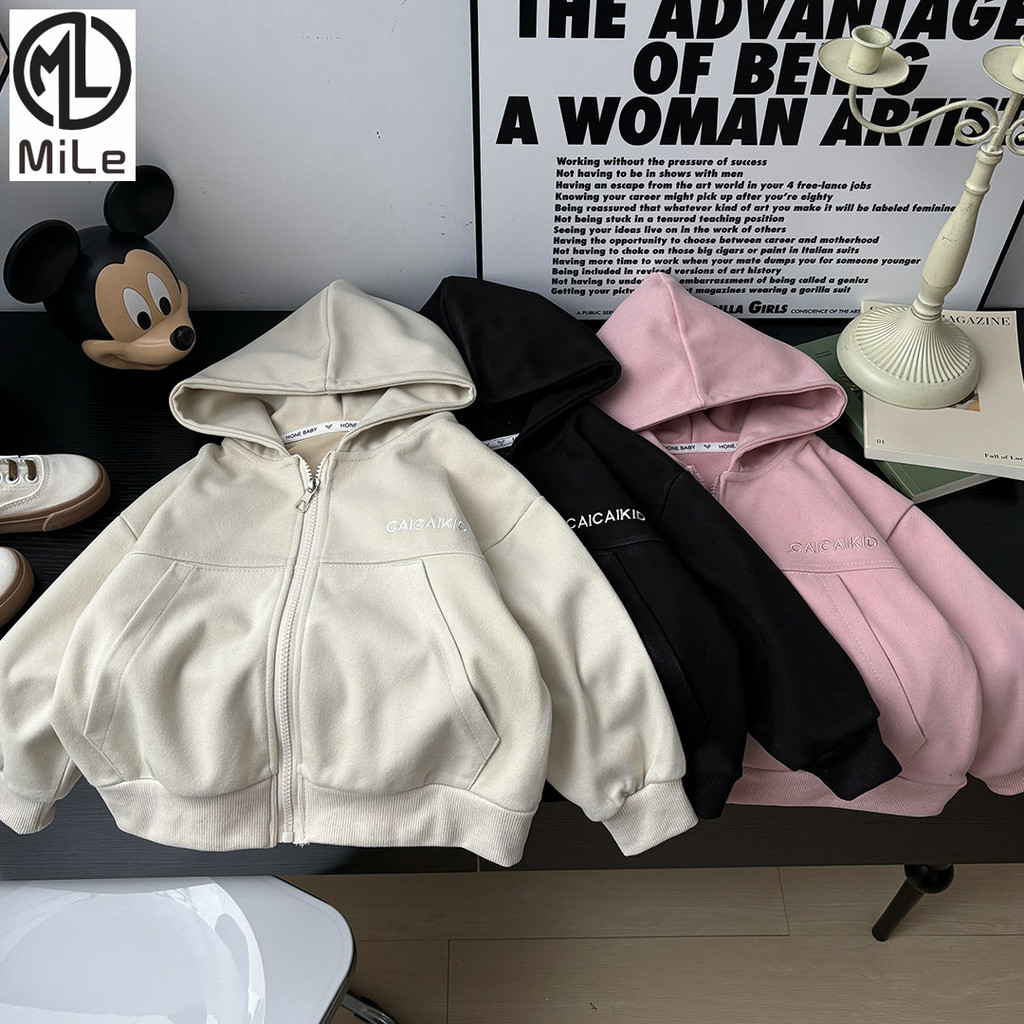 [ML] 90-160 ซม.ฤดูใบไม้ร่วงเด็กHooded Jacketเกาหลีรุ่นสบายๆซิปเสื้อแฟชั่นปักAll-Match Hoodieกลางเด็กใหญ่ชายหญิงเด็กเสื้อผ้า