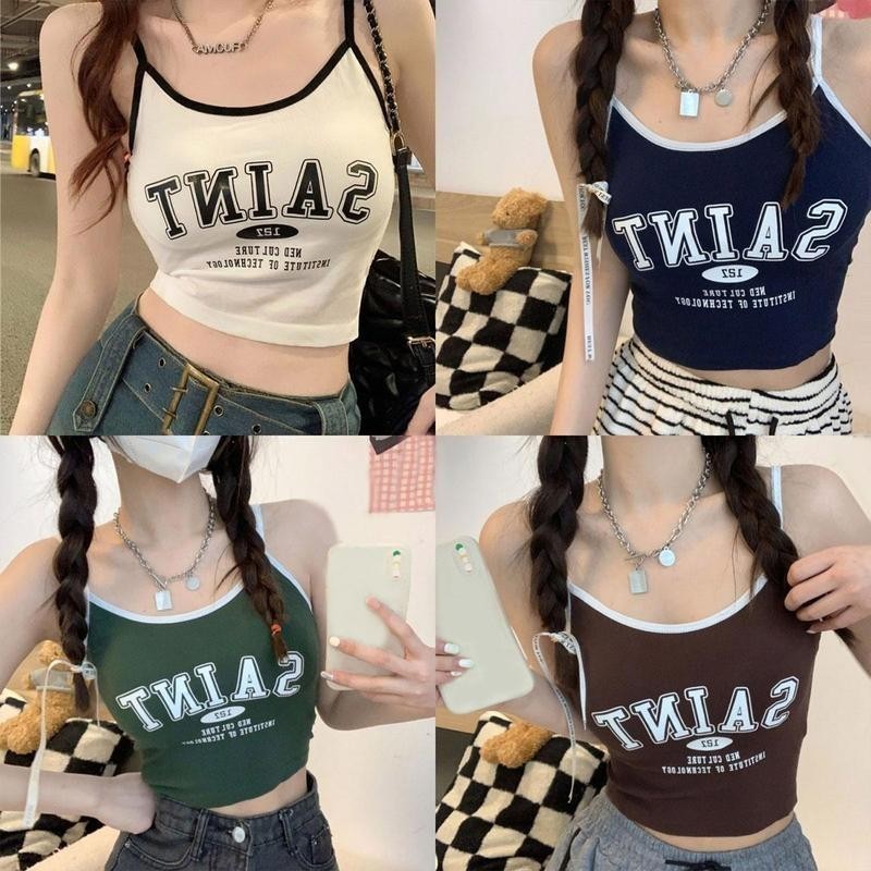 #230 เสื้อครอปสายเดี่ยว เสื้อครอปเเขนกุดเเฟชั่น เสื้อครอปสไตล์เกาหลีวินเทจสำหรับผู้หญิงไซซ์มินิ Clothing