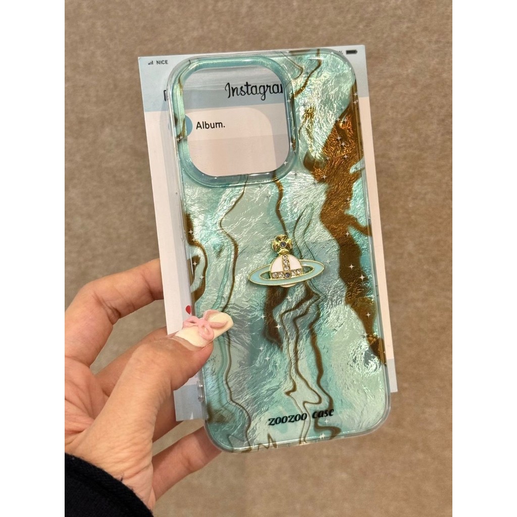 Mint Green Smudge สามมิติ Planet Apple 15/14pro เคสโทรศัพท์ 13/12 ขอบตรง 11/xr นุ่ม 78p หญิง xs