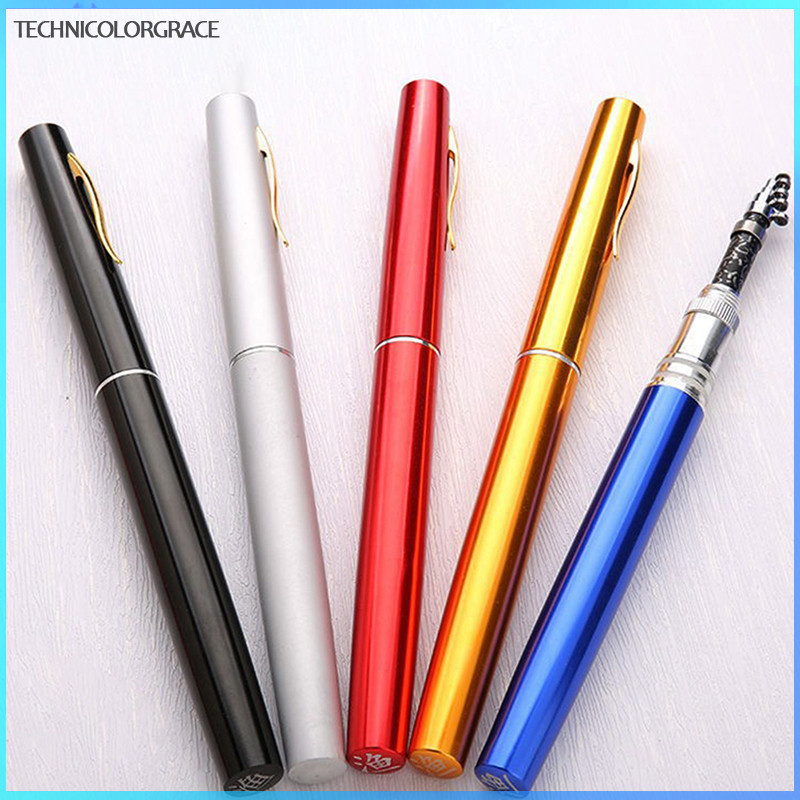 Technicolorgrace แบบพกพา Pocket Telescopic Mini Fishing Pole ปากการูปร่างพับเบ็ดตกปลาสาหร่ายทะเลขนาดเล็ก TCE