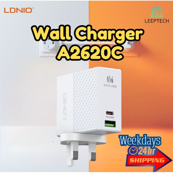 LDNIO 65W Super Fast Wall Charger A2620C 65W แบบพกพา Fast Charging Notebook Wall Charger อะแดปเตอร์แ