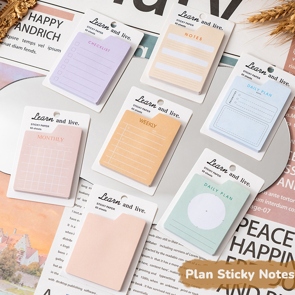 60 แผ่น Planner Sticky Notes Self กาว Notepad Memo Pad สํานักงานอุปกรณ์การเรียนเครื่องเขียน