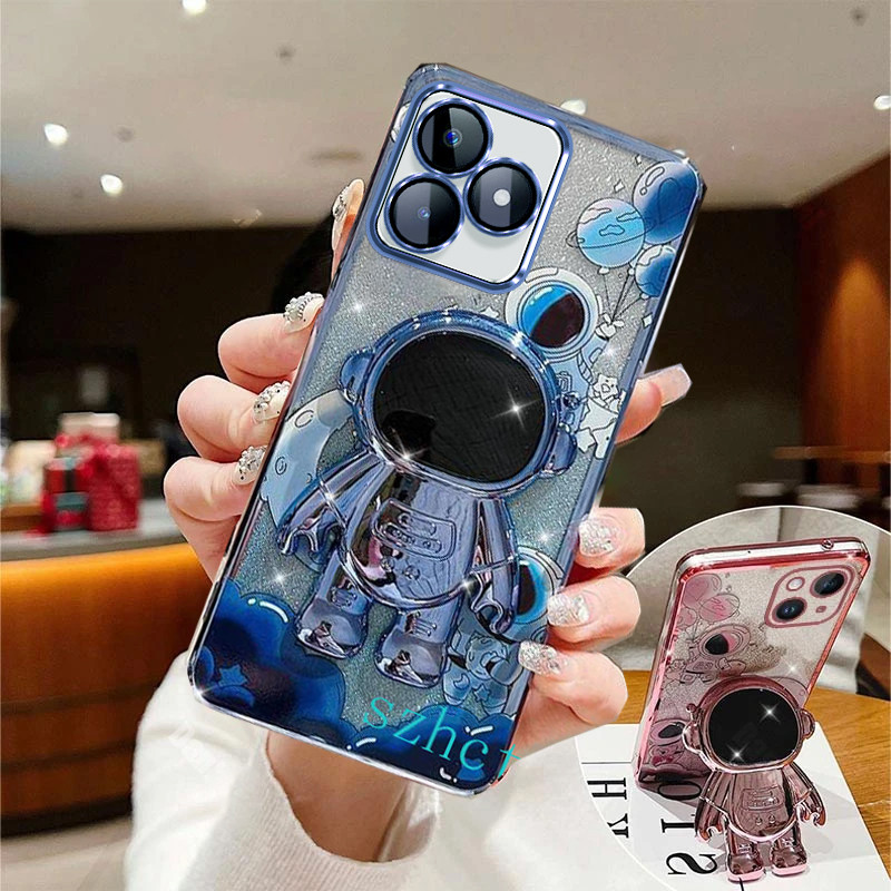 เคส Realme C67 C61 C63 Note 50 12 C65 C55 C53 C51 C12 C15 C25 C25S C21Y C25Y C30 C30S C35 C11 2021 8 5 5i 5S 6i 7i C17 9 PRO PLUS 10 11 12 PRO+ 4G 5G เคสโทรศัพท์ นักบินอวกาศใหม่ ความคิดสร้างสรรค์ พื้นผิวลอย นักบินอวกาศ วงเล็บ เคสโทรศัพท์มือถือ
