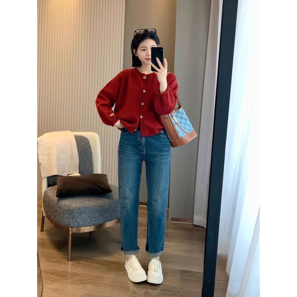 เสื้อสเวตเตอร์ถักแขนยาวแบบเรียบง่ายใหม่สำหรับฤดูใบไม้ร่วงและฤดูหนาวเสื้อตัวเล็กดีไซน์สำหรับผู้หญิง