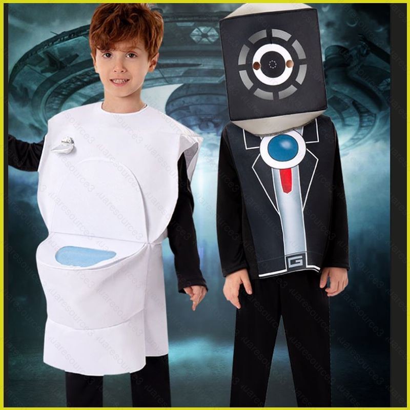 Sq3 Skibidi ห้องน้ําฮาโลวีนสยองขวัญ 3D ห้องน้ํา Man เสื้อผ้า One Piece เครื่องแต่งกายแน่นคอสเพลย์ Monitor เครื่องแต่งกายประสิทธิภาพ