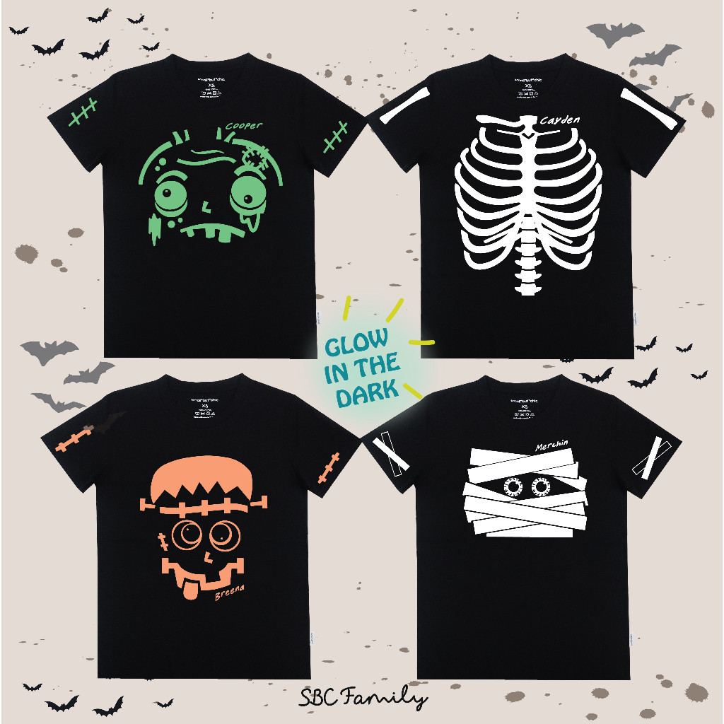 Halloween Children's T-shirt เสื้อฮาโลวีนเรืองแสง  Halloween Tee Glow in the Dark เสื้อยืดเด็กฮาโลวีน