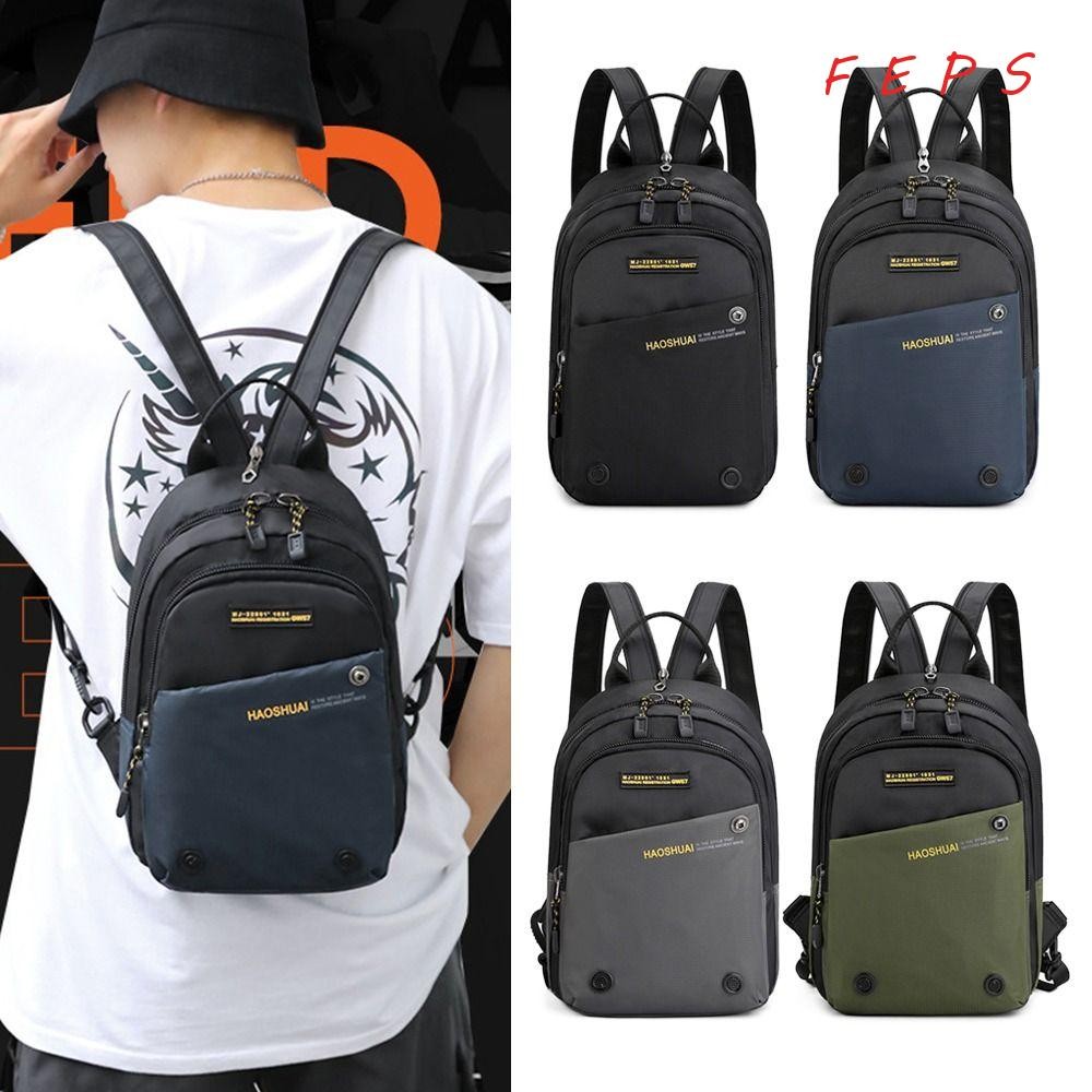 กระเป๋าคาดหน้าอก FEPS กระเป๋าเป้ใบเล็กสําหรับผู้ชาย Knapsack น้ําหนักเบา กระเป๋าเป้แฟชั่นไนลอน Daypack