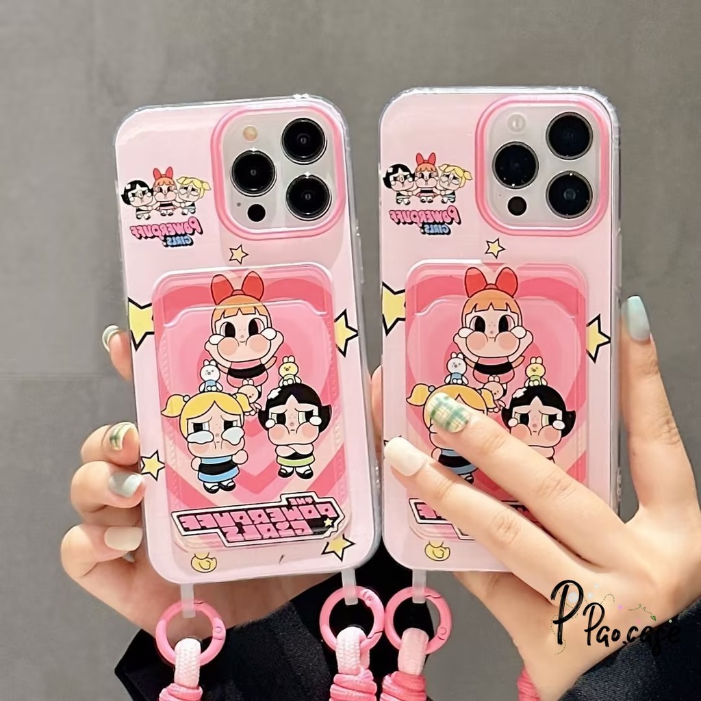 Powerpuff Girls การ์ตูนคล้องบัตรกระเป๋าสตางค์เข้ากันได้กับเคสไอโฟน 11 15 13 14 12 Pro Max 7 15 8 14 Plus XR X XS Max - รูปที่ 5