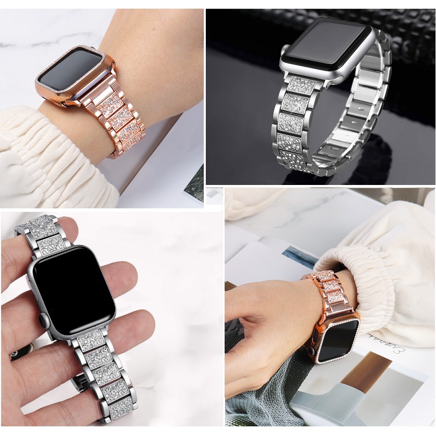 สายเพชรเต็ม สาย+เคส+ตัวปรับและฉันดู ชุด พิเศษ2 ความเข้ากันได้พิเศษ 9 8 7 6 กับ 5 4 3 1 ขนาดโลหะ 38/40/41/42/44/45/49มม สายนาฬิกา