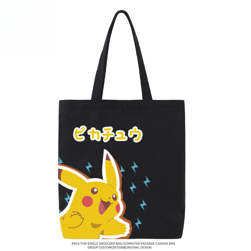 🍀Pokémon Pikachu Psyduck Charmander กระเป๋าผ้าใบความจุขนาดใหญ่รอบอะนิเมะ