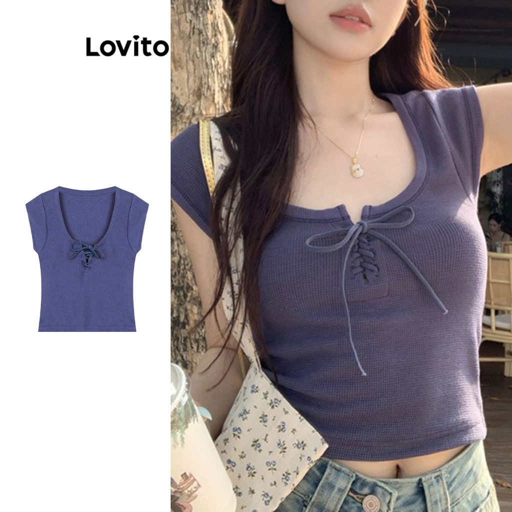 Lovito เสื้อยืดคอกลมสำหรับผู้หญิง LNE77275