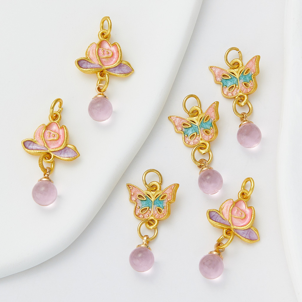 จี้ดอกบัวทําเองวิธีโบราณน้ํามันหยดทอง Cloisonne จี้คู่แฮนด์เมด