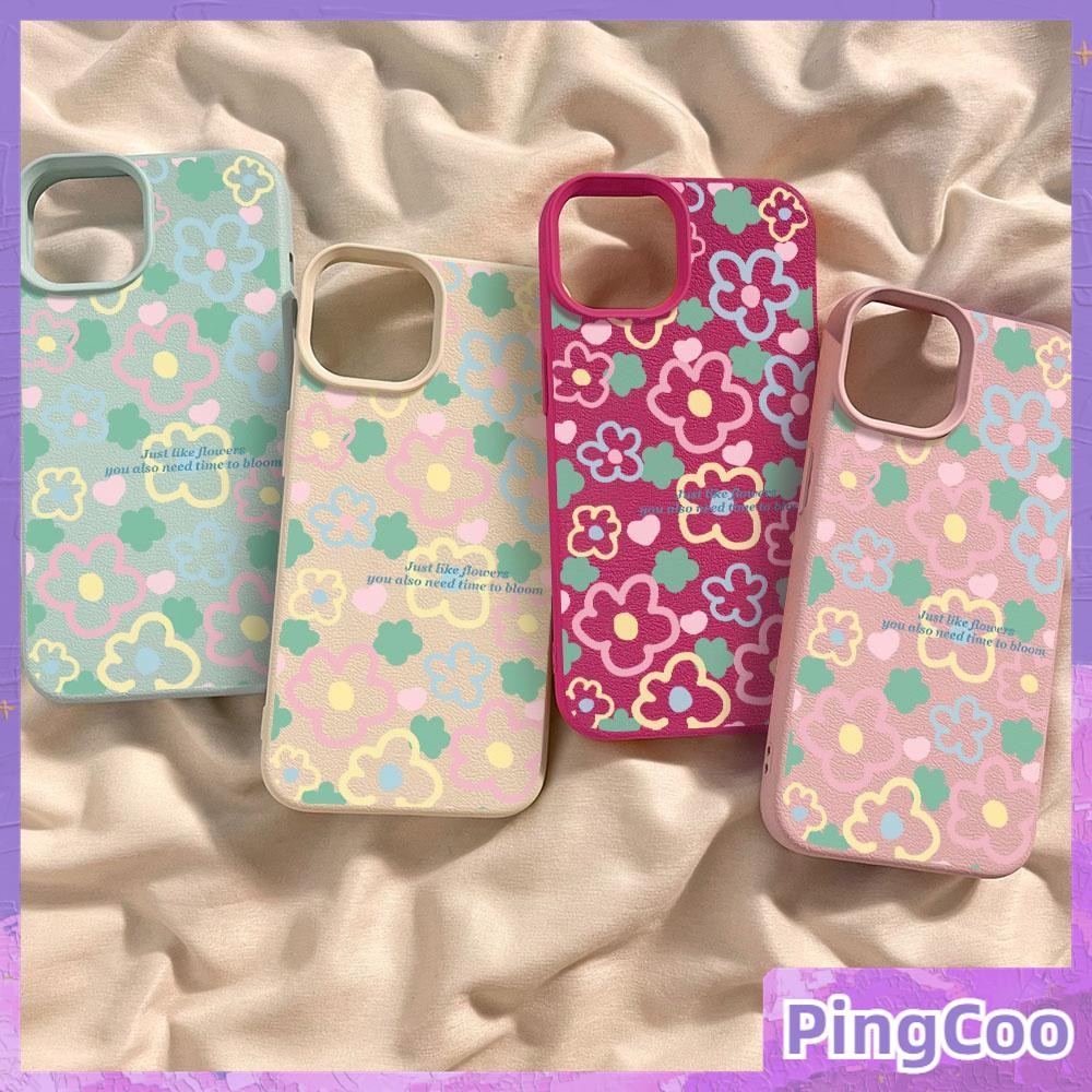 Pingcoo - เคส iPhone 16 Pro Max iPhone 11 เคสหนังเนื้อนิ่มสีแคนดี้ TPU ดอกไม้สีสันสดใสน่ารัก Compatible With iPhone15 Pro max 14 13 12 Pro max XS XR 7 Plus 8 Plus