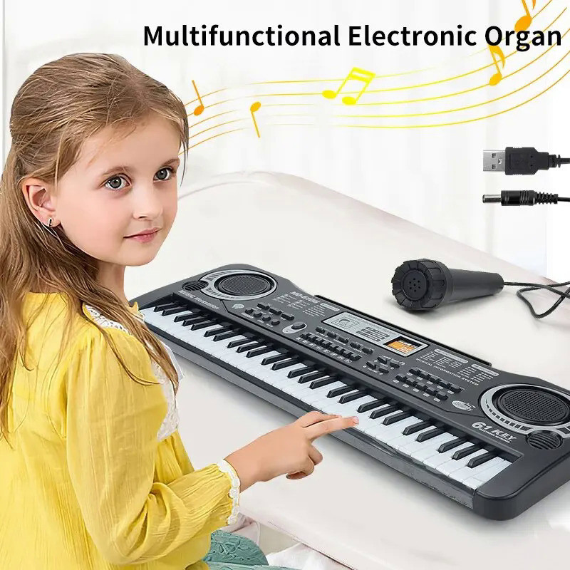 Kids Keyboard with Microphone, Kids Piano Keyboard for Beginners Electronic Piano with 61 Keys Music