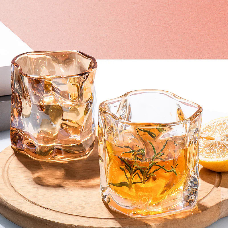 GIANXI Transparent Glass Mug Glacier Wine Whiskey Coffee Cup Household Drinking Juice Irregular Shap