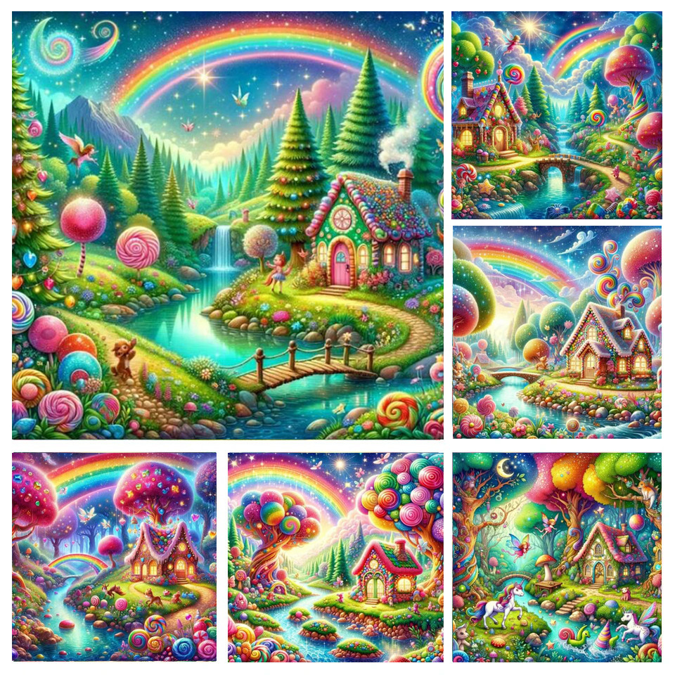 DIY 5D 5D DIY ภาพวาดเพชรบ้านที่มีสีสัน Dreamy Clouds ทิวทัศน์ Rhinestone โมเสคเย็บปักถักร้อยชุดปักคร